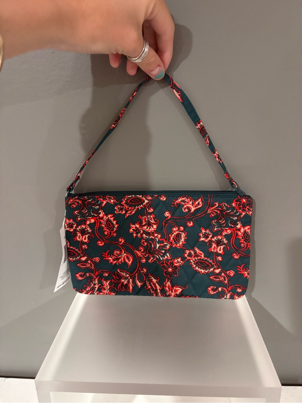Vera Bradley Teal Wristlet with Red Floral Print
